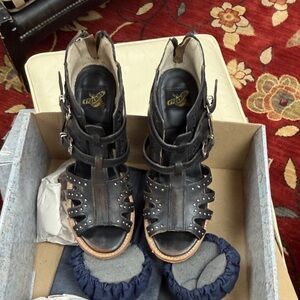 Freebird Black Leather Studded heels